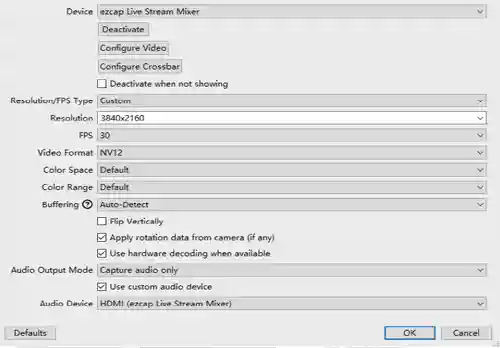 تنظیمات ezcap 367 در نرم افزار Obs