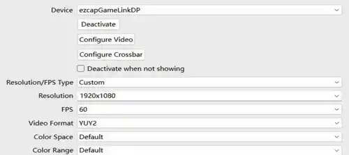 تنظیمات obs studio برای کارت کپچر ezcap 377