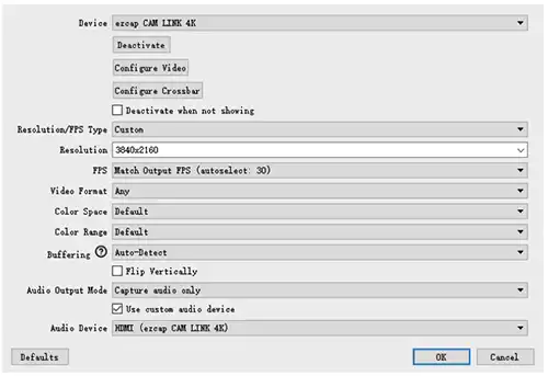 کارت کپچر ایزدکپ Ezcap 331 10 تنظیمات Obs برای کارت کپچر ezcap 331camlink4k