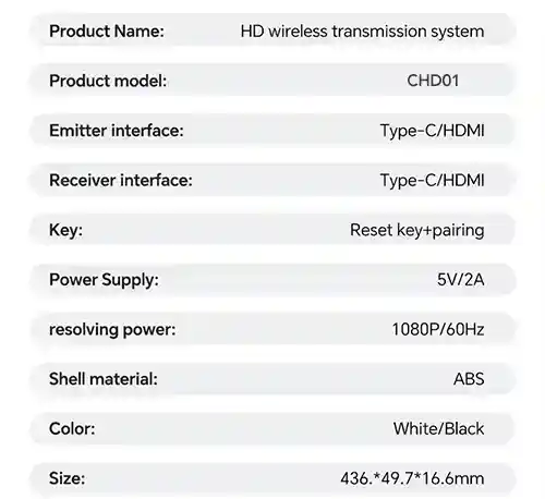 مشخصات دانگل انتقال تصویر بی سیم میرااسکرین مدل Mirascreen CHD01 HDMI